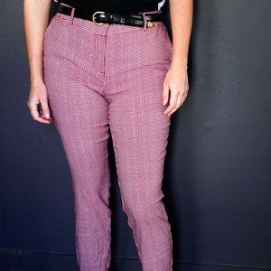 Red Hounds Tooth Kenar Pencil Leg Trousers